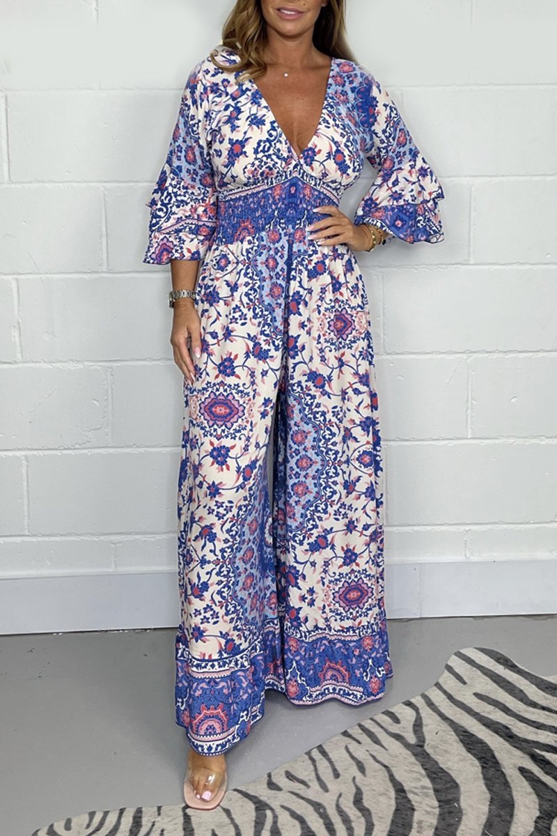 Lily - Avslappet Jumpsuit Med V Hals Og Trykk