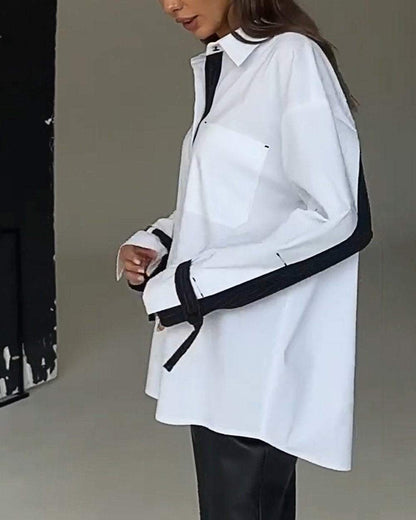 Lena - Patchworkskjorte med frontlomme og krage