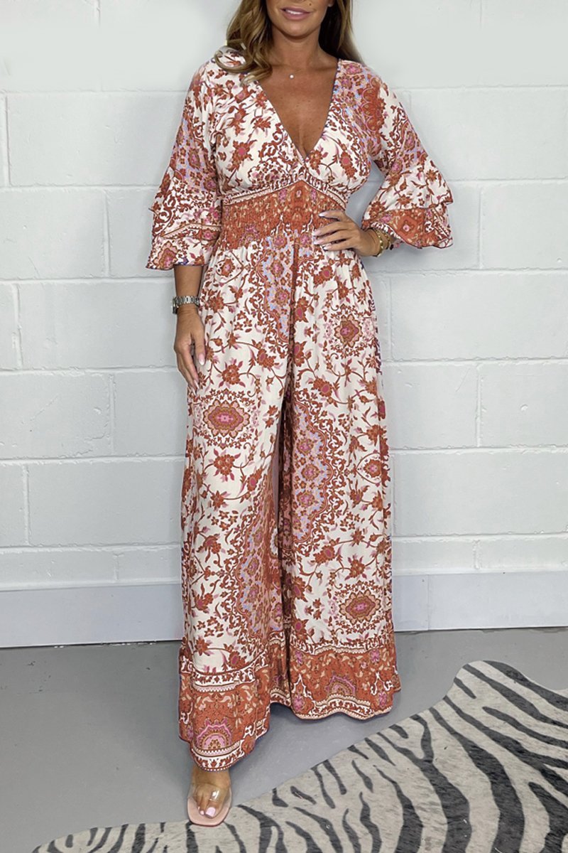 Lily - Avslappet Jumpsuit Med V Hals Og Trykk