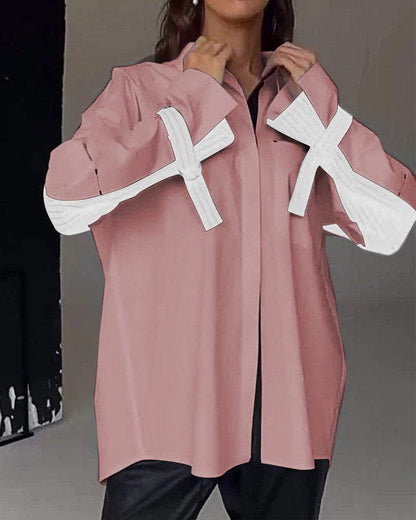 Lena - Patchworkskjorte med frontlomme og krage