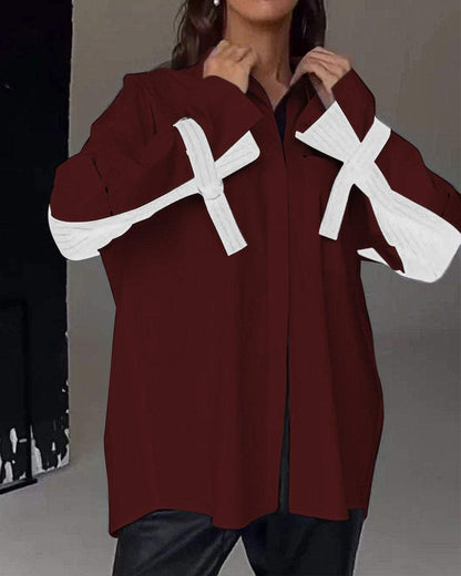 Lena - Patchworkskjorte med frontlomme og krage