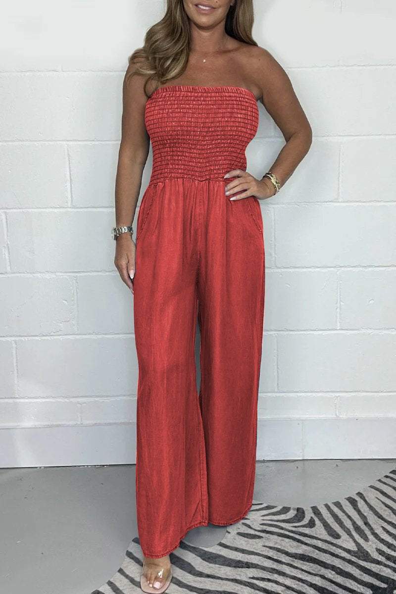 Ella - Avslappet Off Shoulder Denim Jumpsuit med brede ben