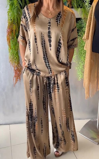 Liora - Casual Todelt Dress Med Skjorte Og Bukser Med Vide Ben