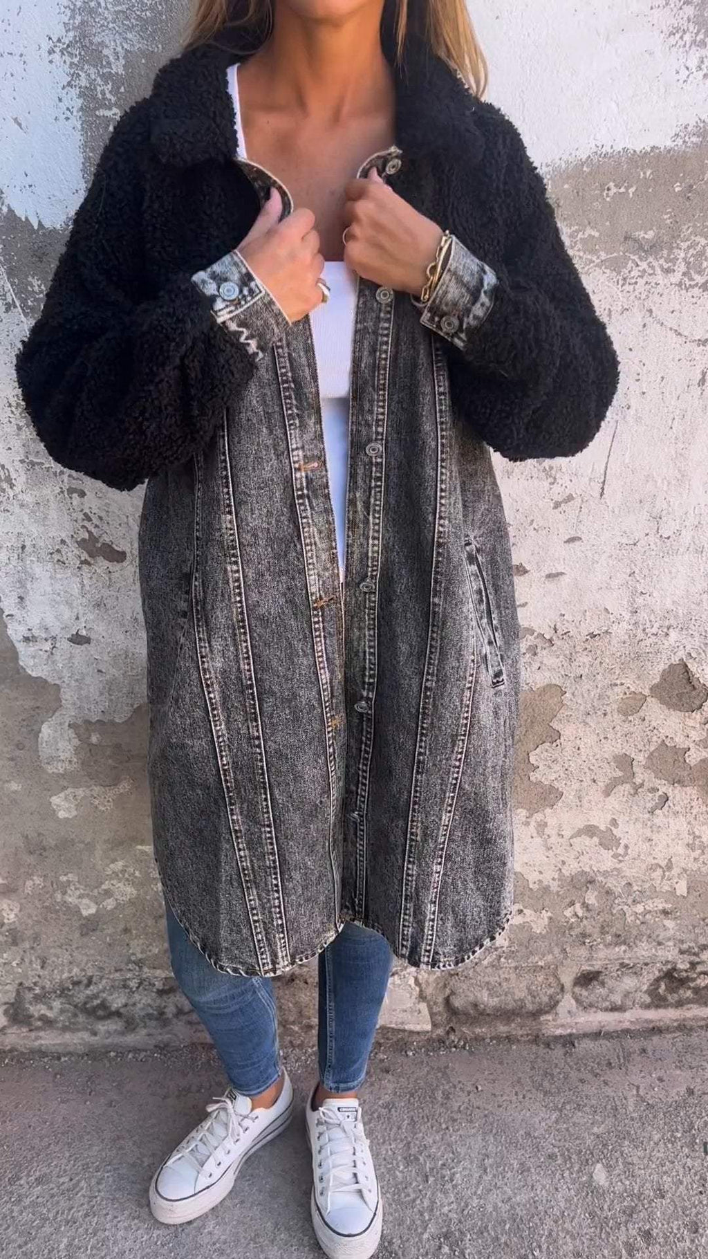 Aveline - Langermet Denimjakke Med Knapper Og Frontlommer