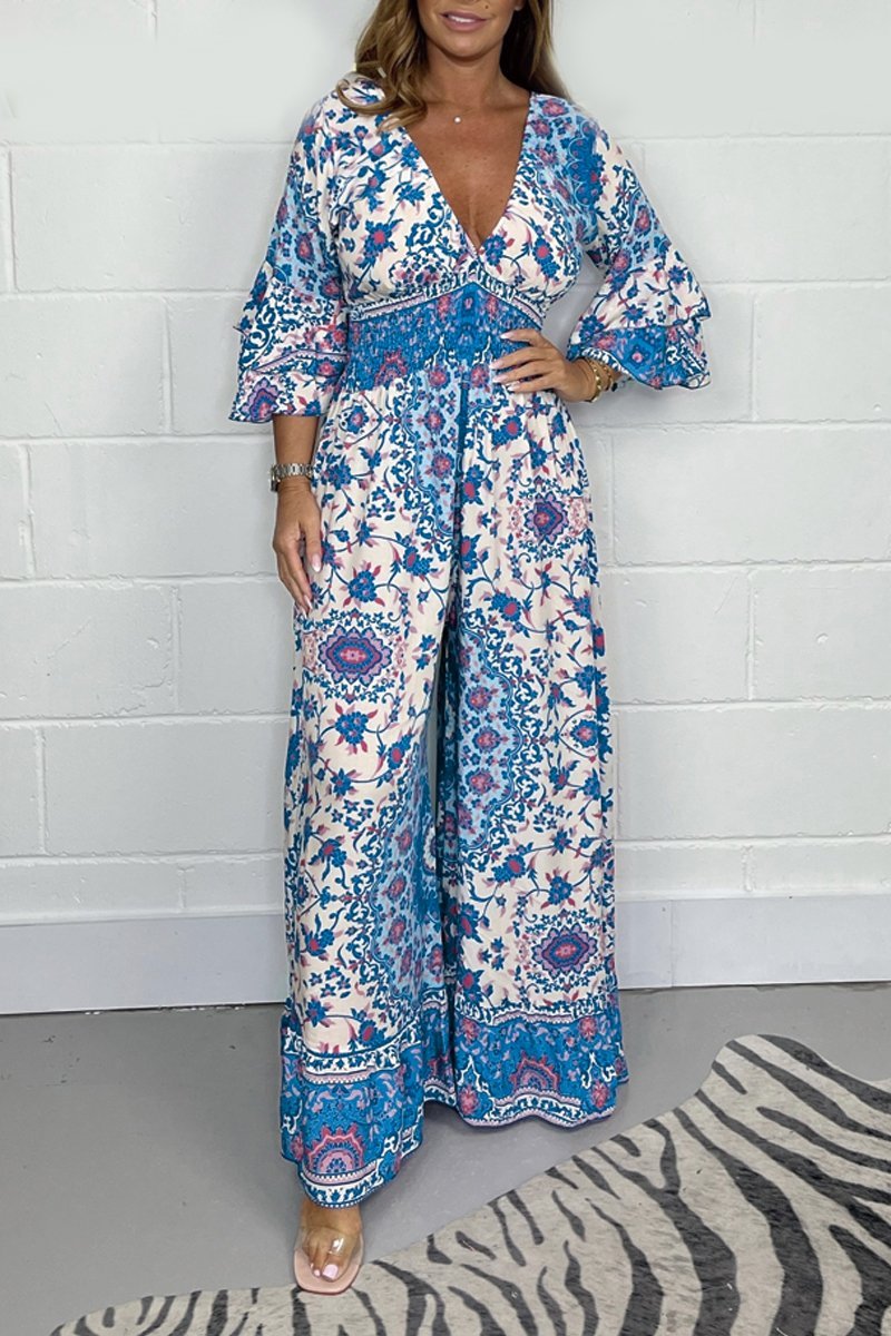 Lily - Avslappet Jumpsuit Med V Hals Og Trykk