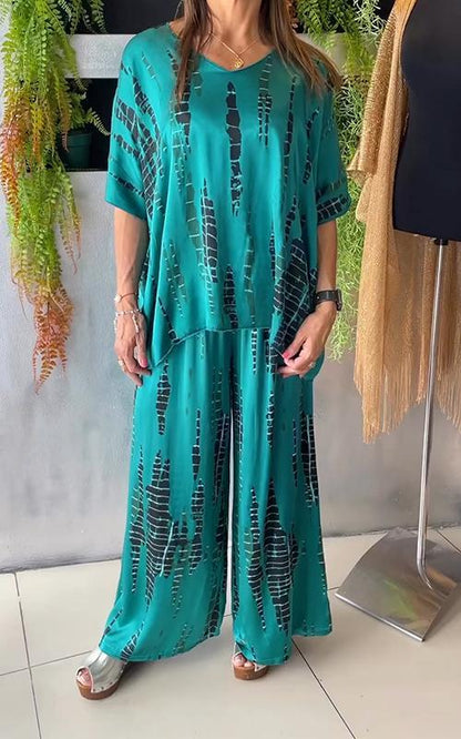 Liora - Casual Todelt Dress Med Skjorte Og Bukser Med Vide Ben