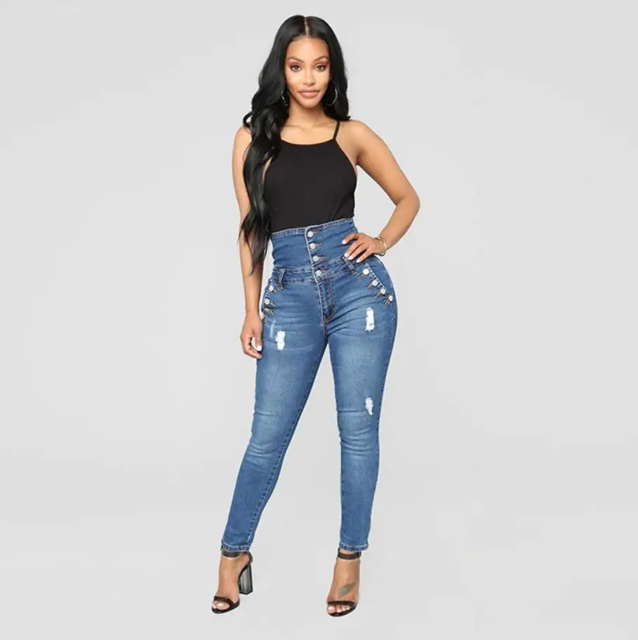 Sophie - Denimbukse med høy midje og smigrende smal passform