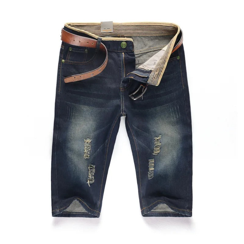 Mason - Perforerte denimshorts med knappegylf og løs passform