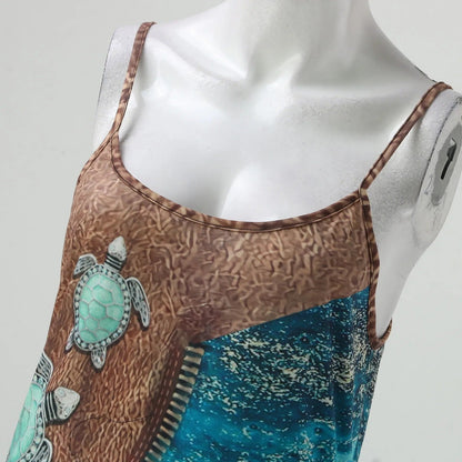OceanGlow - Sleeveless top with turtle print and adjustable straps