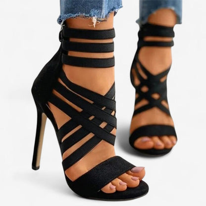 Alverra – Høye Hælsandaler med Åpen Tå og Glidelås Bak