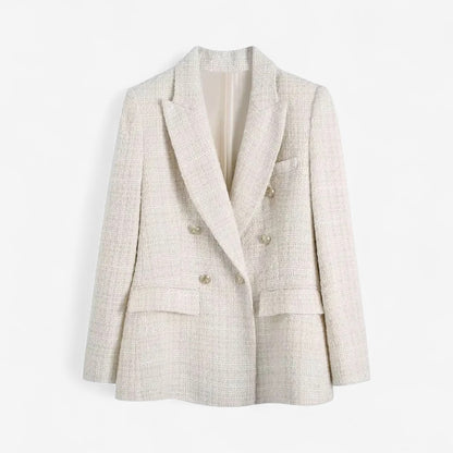 Hanne – Dobbeltspent Tweed Blazer med Lange Ermer og Lommer