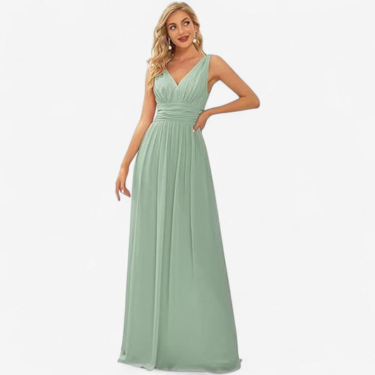 Elvoria – Maxikjole med V-hals og A-linje Struktur