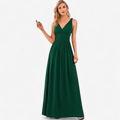 Elvoria – Maxikjole med V-hals og A-linje Struktur