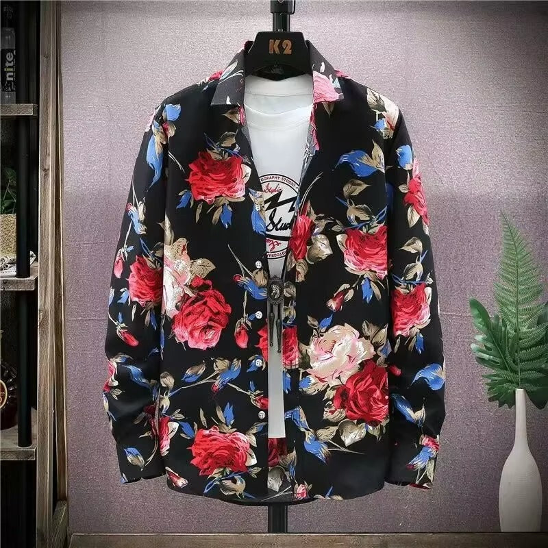 Rune – Langermet Skjorte med Blomstertrykk og Nedbrettet Krage