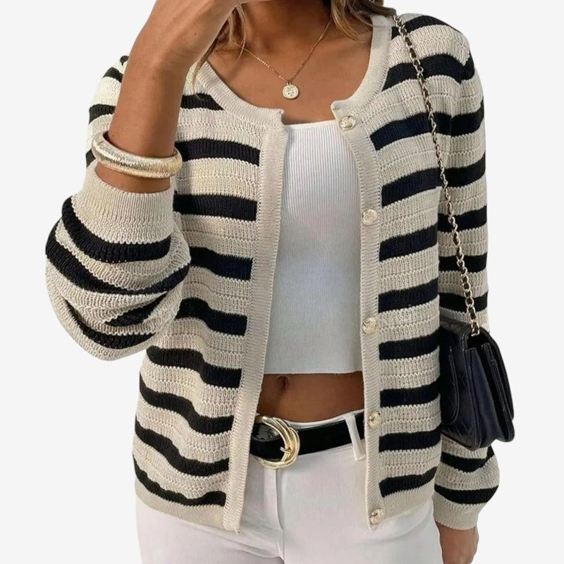 Clara – Cardigan med lange ermer, stripet mønster og knapper