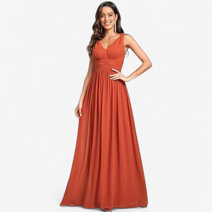 Elvoria – Maxikjole med V-hals og A-linje Struktur