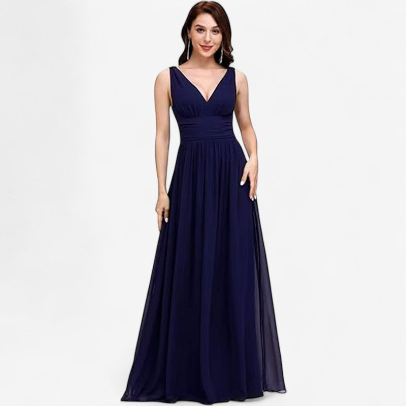 Elvoria – Maxikjole med V-hals og A-linje Struktur