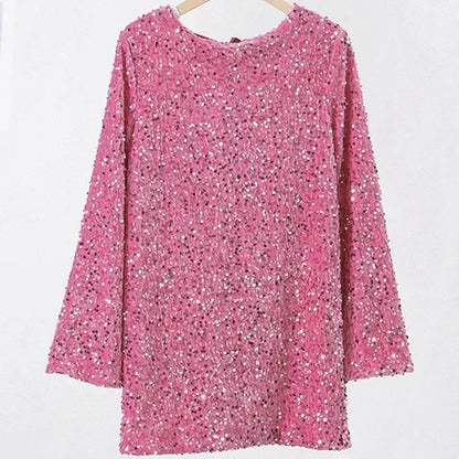 Sophie - Glitrende A-kjole med sløyfe og rund utringning