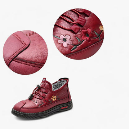 Anna - Varme, sklisikre ankelsko med broderte blomster og pels