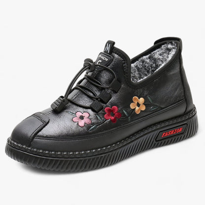 Anna - Varme, sklisikre ankelsko med broderte blomster og pels