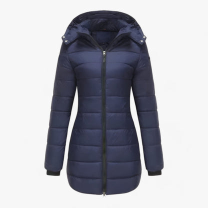 Amara - Langermet dunjakke med hette og glidelås og lommer