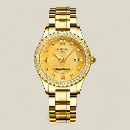 Agnes - Raffinert gullfarget klokke med slitesterkt armbånd for en sofistikert hverdag