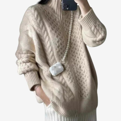 Elise - Langermet Cardigan med Glidelås og Løs Passform