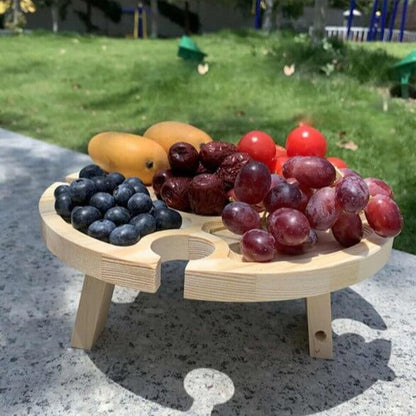 PicnicMate - Sammenleggbart piknikbord i tre med vinglass- og flaskeholdere