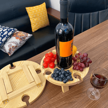 PicnicMate - Sammenleggbart piknikbord i tre med vinglass- og flaskeholdere