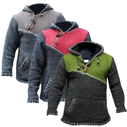 Lukas Strikket Genser med Lange Ermer Hette og Lommer