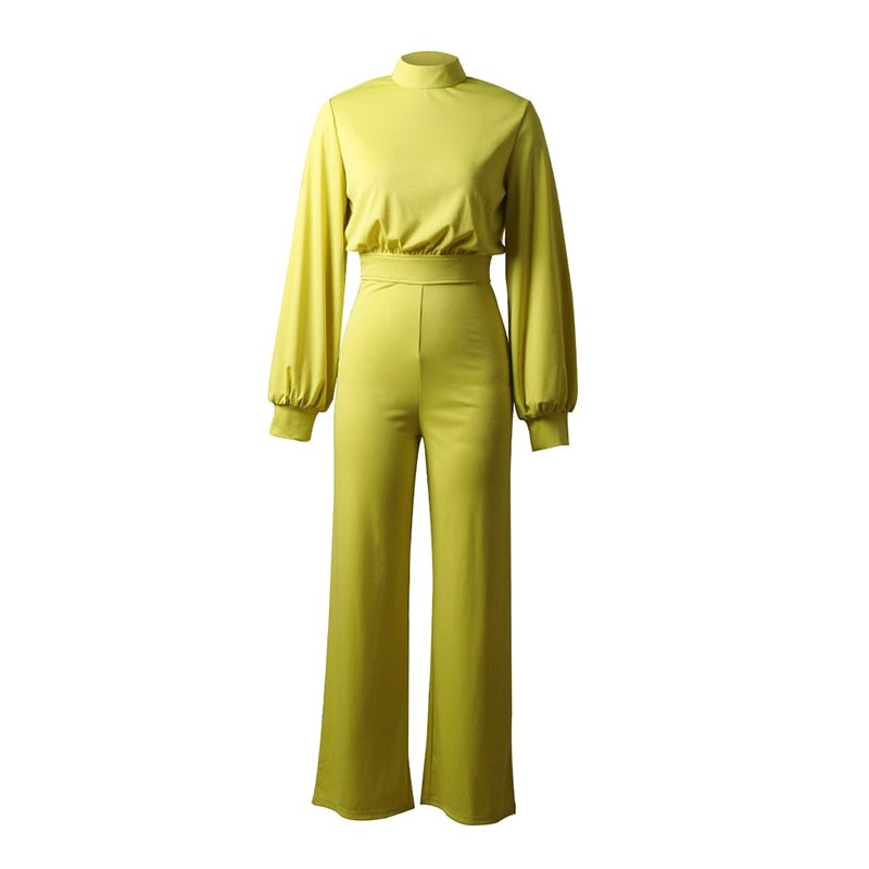 Fiona - Moderne jumpsuit med ballongermer og bukser med vide ben