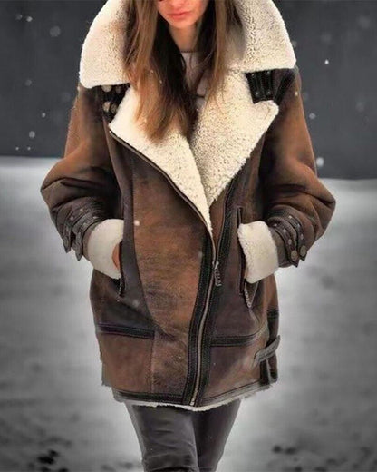 Olivia - Elegant Vintage Vinterjakke med Høy Hals og Stilfulle Glidelåsdetaljer