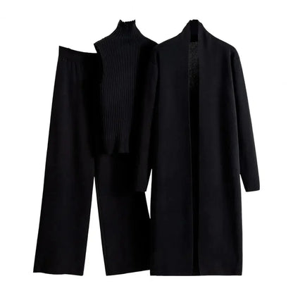 Amelia - Koselig 3-delt strikkesett med cardigan, rullehalsgenser og strikkebukse