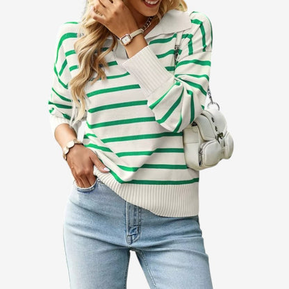Quinn – Langermet Genser med Stripemønster og Ribbedetaljer