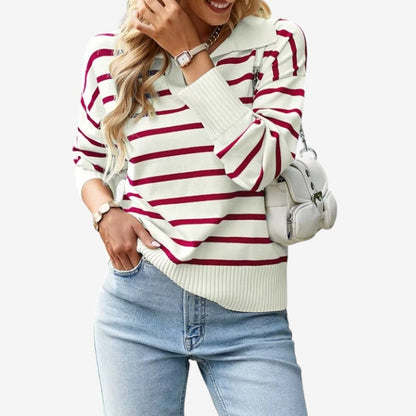 Quinn – Langermet Genser med Stripemønster og Ribbedetaljer