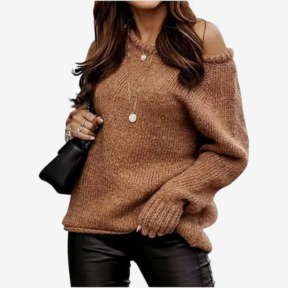 Elizabeth – Langermet Rundhalset Genser med Ribbet Ermer