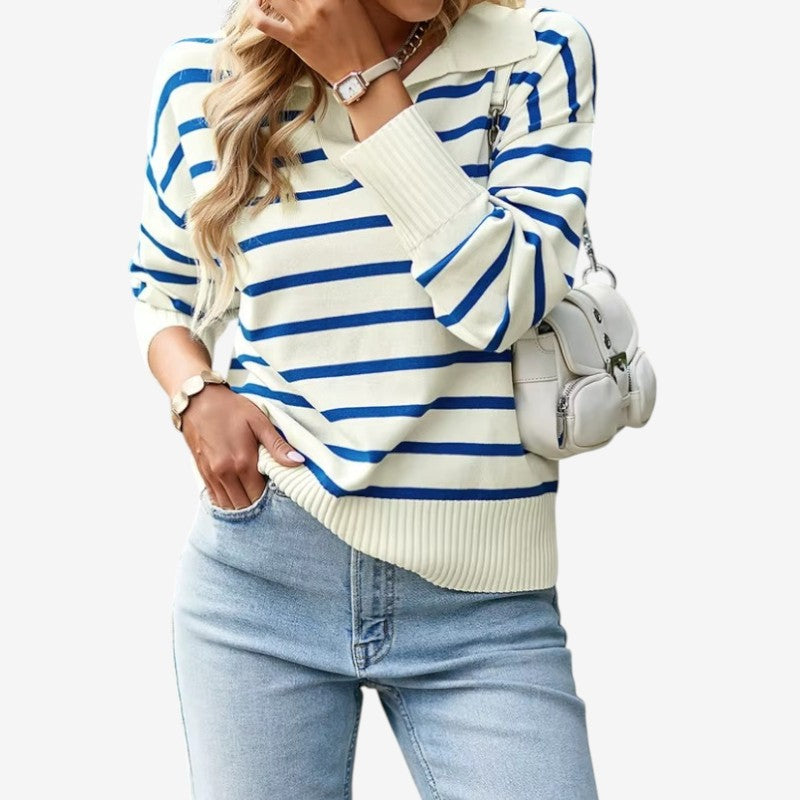 Quinn – Langermet Genser med Stripemønster og Ribbedetaljer