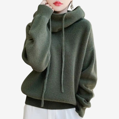 Lydia – Langermet Genser med Justerbar Hette og Ribbet Kant