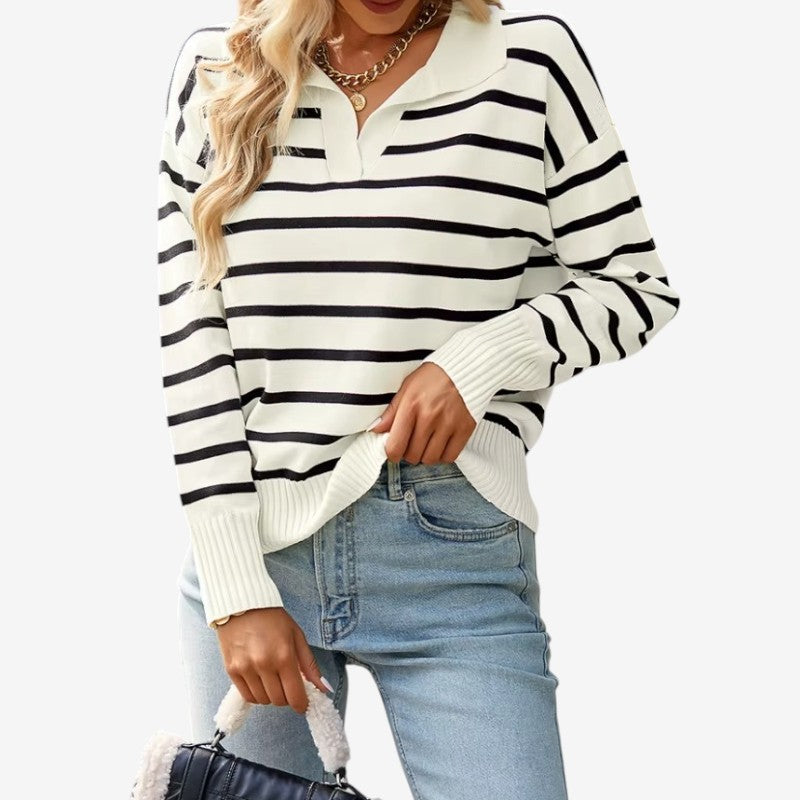 Quinn – Langermet Genser med Stripemønster og Ribbedetaljer