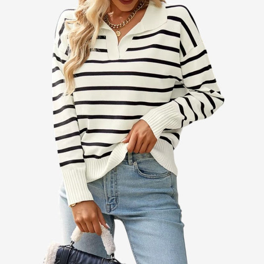 Quinn – Langermet Genser med Stripemønster og Ribbedetaljer
