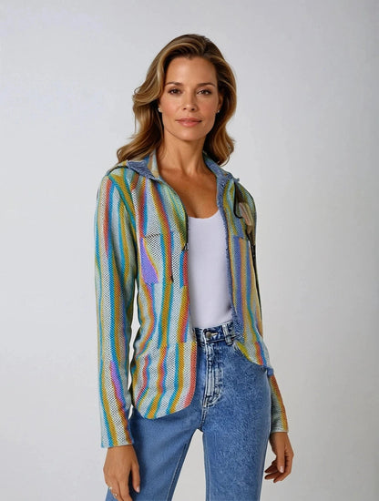 Liam – Avslappet Stripete Hettegenser med Full Glidelås Foran