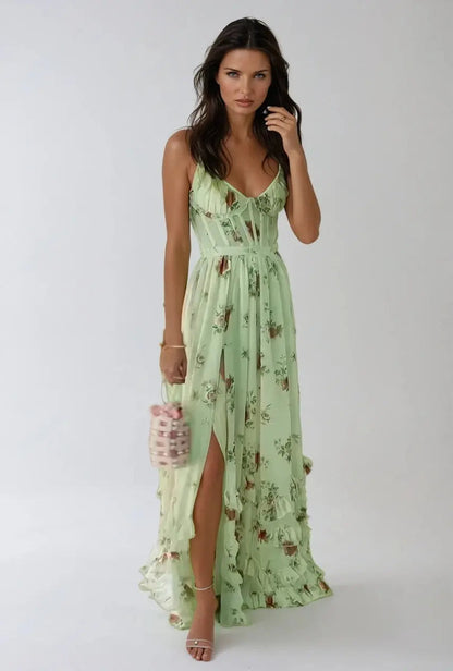 Ellie - Romantisk blomstret Maxi-kjole med spaghetti-stropper