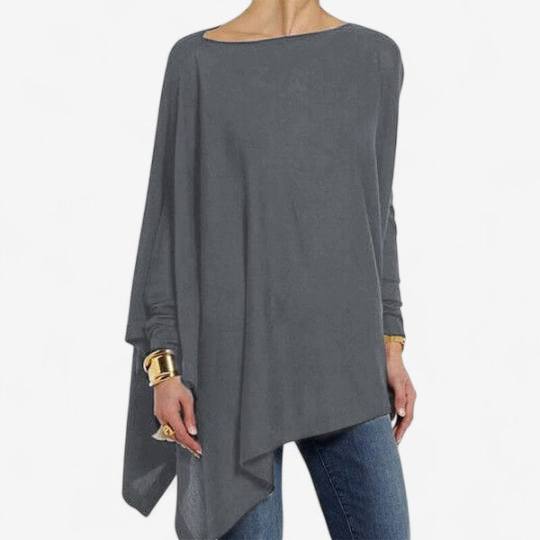 Greta – Løs Bluse med Lange Ermer og Rund Hals