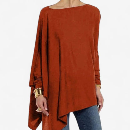Greta – Løs Bluse med Lange Ermer og Rund Hals