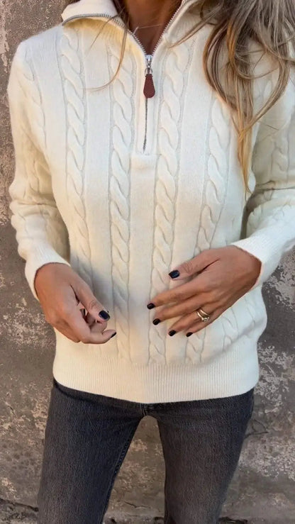 Zoey - Halvglidelåsgenser med kabelstrikket design